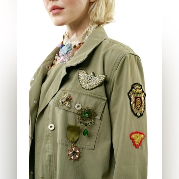 Aratta Aria Jacket in Army Style With Gorgeous Minimal Crystal Detail + Placket